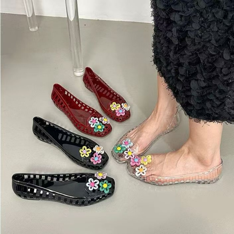 Women Accessories Products - รองเท้าเจลลี่ลายดอกไม้แฮนด์เมดสุดน่ารักสไตล์โดพามีน พร้อมหัวเข็มขัดตกแต่งรองเท้า DIY อุปกรณ์เสริมรองเท้า เครื่องประดับรองเท้า รองเท้าบัลเล่ต์