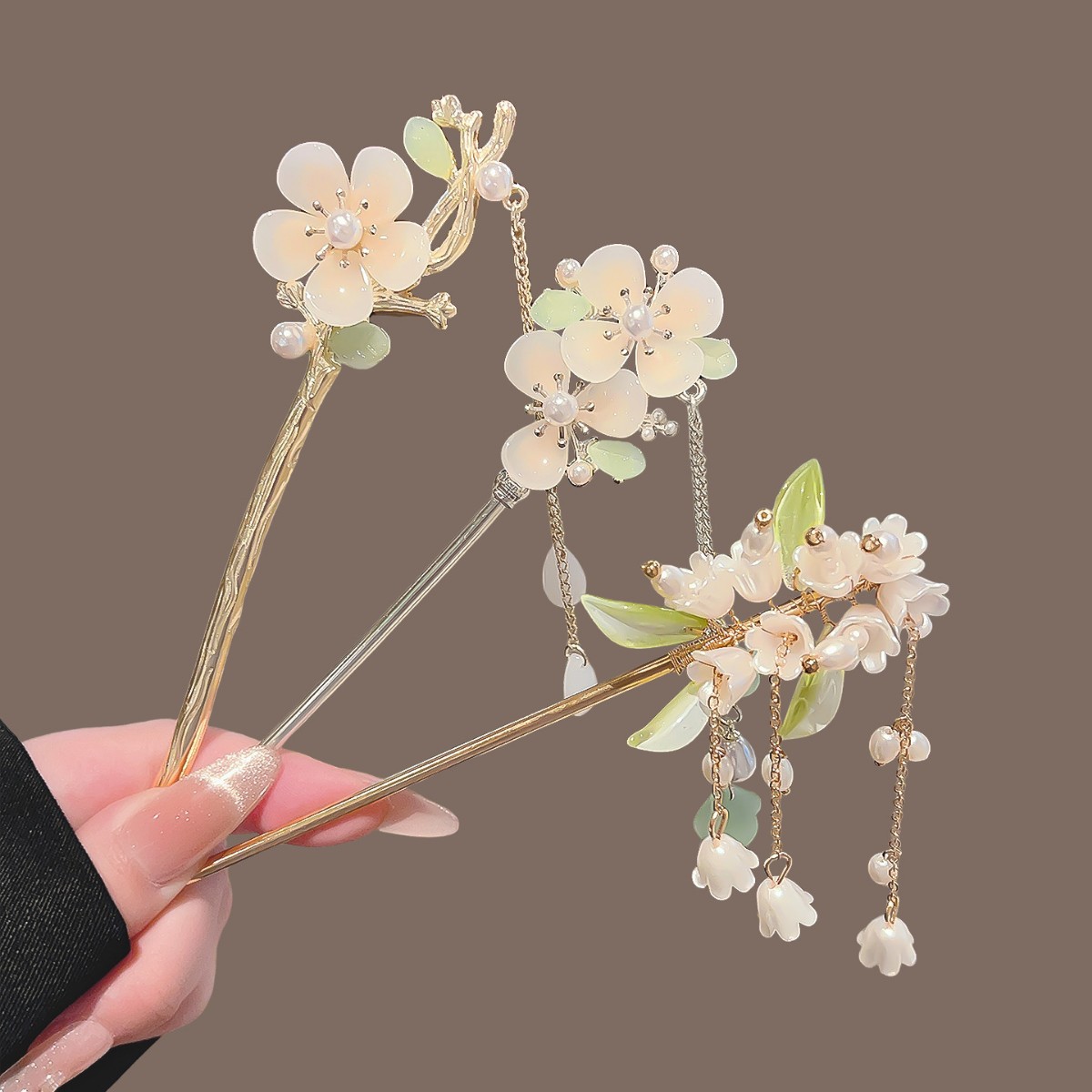 Hair Fork Stick - ปิ่นปักผมสไตล์จีนโบราณ ลายดอกลิลลี่หุบเขา ประดับมุก ดีไซน์กิ๊บติดผมโลหะผสม สำหรับผู้หญิงและเด็กผู้หญิง