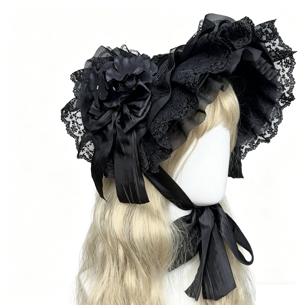 Women'S Victorian Era Accessories - หมวกฟางสไตล์โกธิคโลลิต้า BNT หมวกปีกแบนประดับลูกไม้สีดำ หมวกทรงบอนเน็ต หมวกทรงสูงสไตล์วินเทจ สำหรับงานเลี้ยงน้ำชาสไตล์วิคตอเรียน