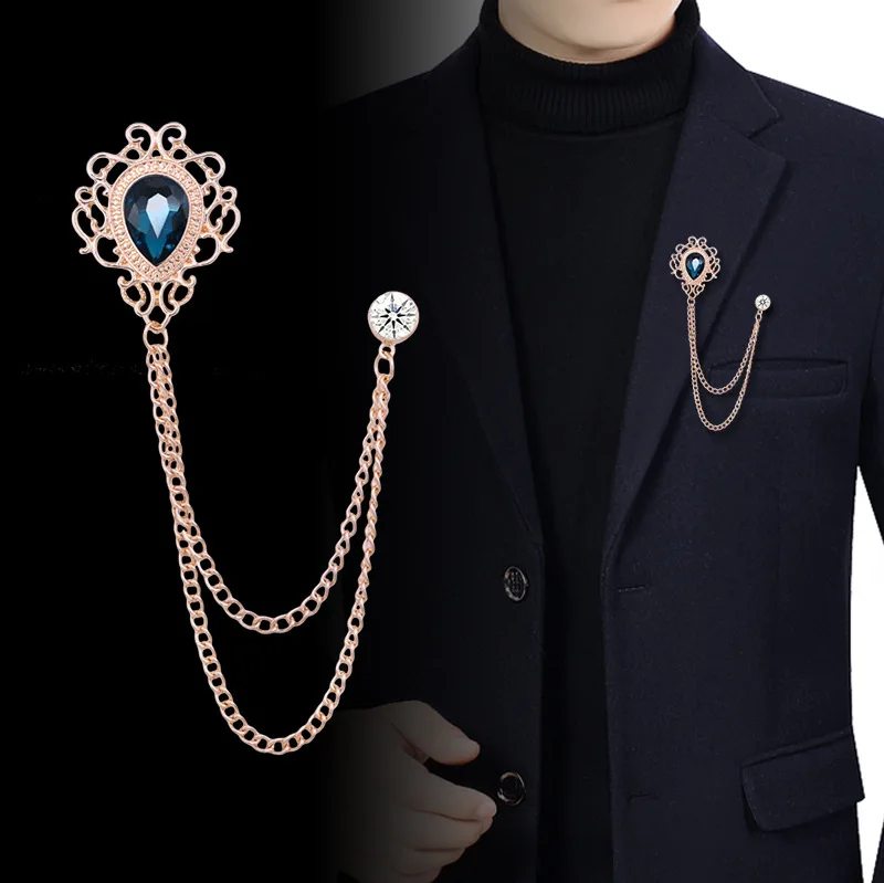 Women Accessories Chain - เข็มกลัดติดปกเสื้อแบบวินเทจประดับพู่ห้อยคริสตัลและเพชรเทียม - เครื่องประดับแฟชั่นสำหรับผู้ชายและผู้หญิง ใช้ได้กับเสื้อสูท เสื้อเชิ้ต และเนคไท