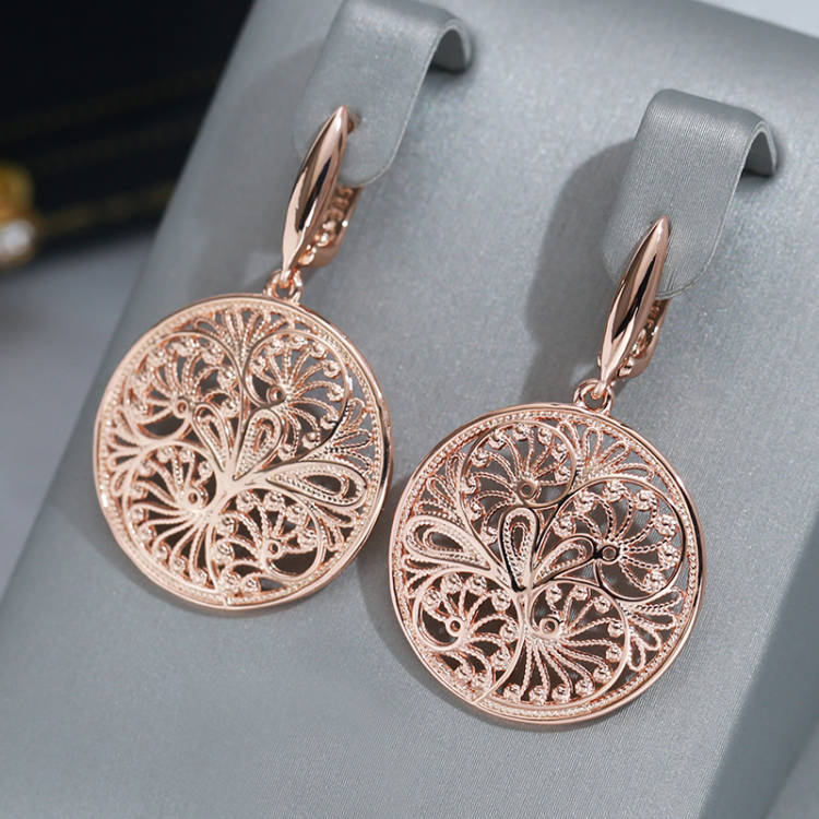Women Accessories Dubai - WBmqda ดอกไม้โลหะกลวงต่างหูรูปหยดน้ำยาวสำหรับผู้หญิง585สีทองคำสีกุหลาบวินเทจชาติพันธุ์ดูไบเครื่องประดับเครื่องประดับ