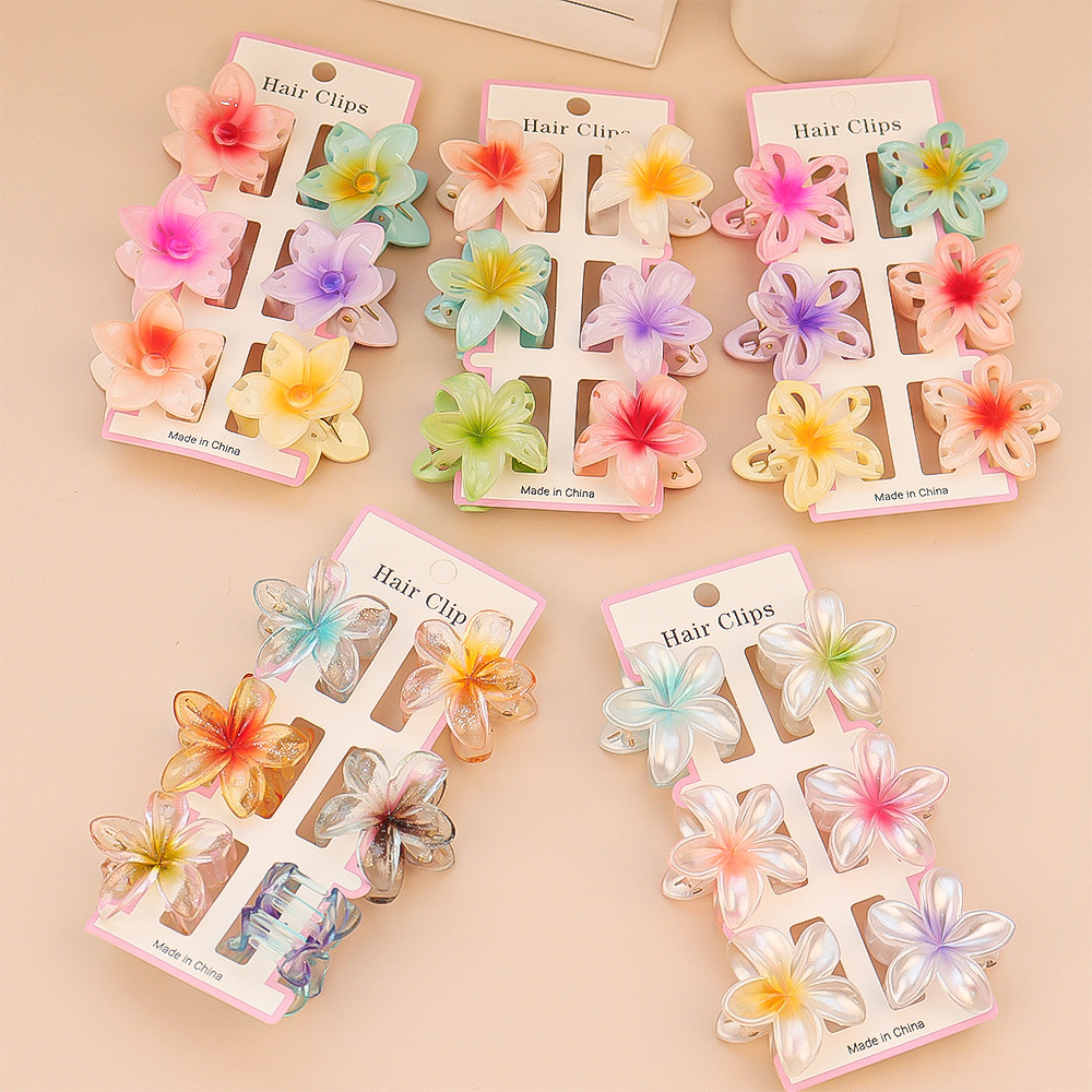 Hair Claw Clip Set - 6 ชิ้นแฟชั่นที่มีสีสันดอกไม้ขนาดเล็กผม Claw คลิป Clamp Hairpin