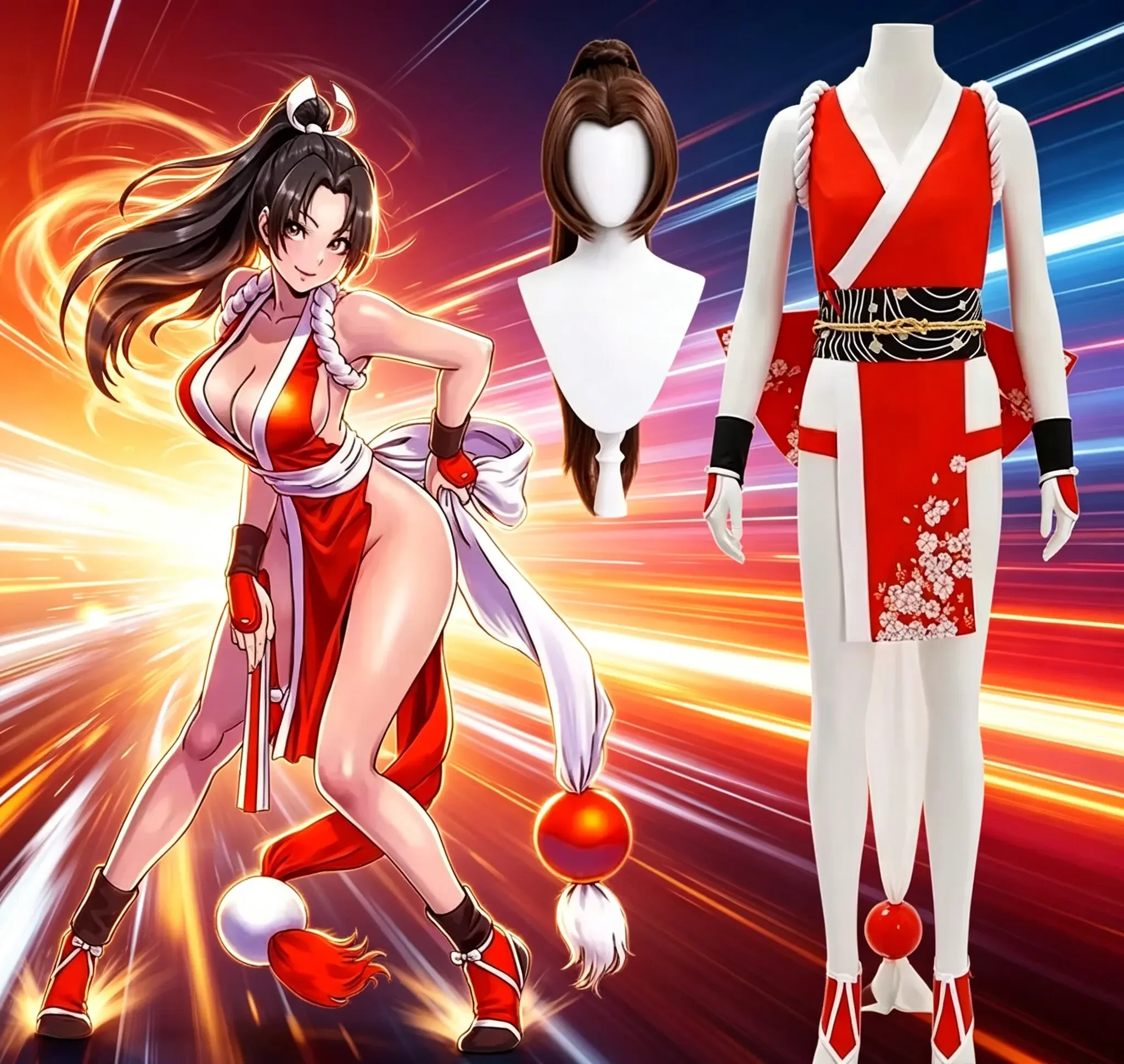 Women'S Kimono Accessories - 2026 ชุดคอสเพลย์ธีมนินจาสำหรับผู้หญิงใหม่ ชุดกิโมโนสีแดงพร้อมเข็มขัดและอุปกรณ์เสริมที่เข้าชุดกันสำหรับการสวมบทบาท