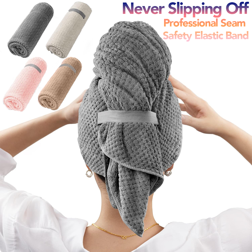 Hair Band Elastic - ผ้าขนหนูไมโครไฟเบอร์ขนาดใหญ่พิเศษห่อผ้าขนหนูแห้งเร็วห่อด้วยแถบยืดหยุ่น, ผ้าโพกหัวห่อผมนุ่มดูดซับพิเศษ