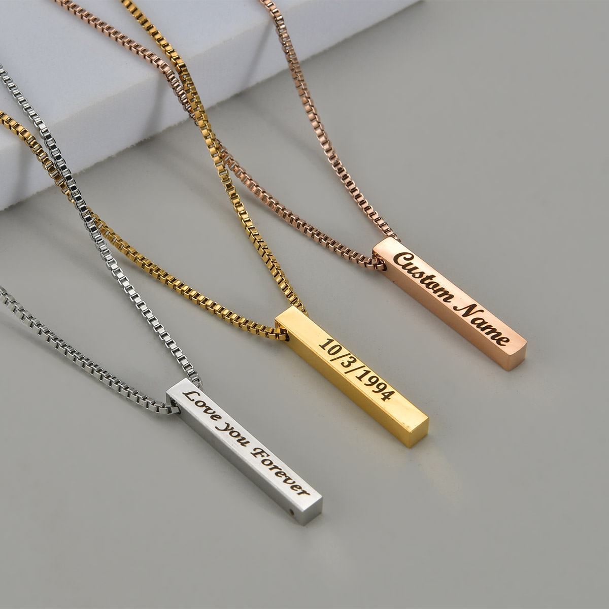 Women Accessories Gift Box - สี่ด้านแกะสลักจี้สร้อยคอใหม่ที่กำหนดเองชื่อสร้อยคอสแตนเลสกล่อง Chain ของขวัญเครื่องประดับสำหรับผู้หญิง/ผู้ชาย