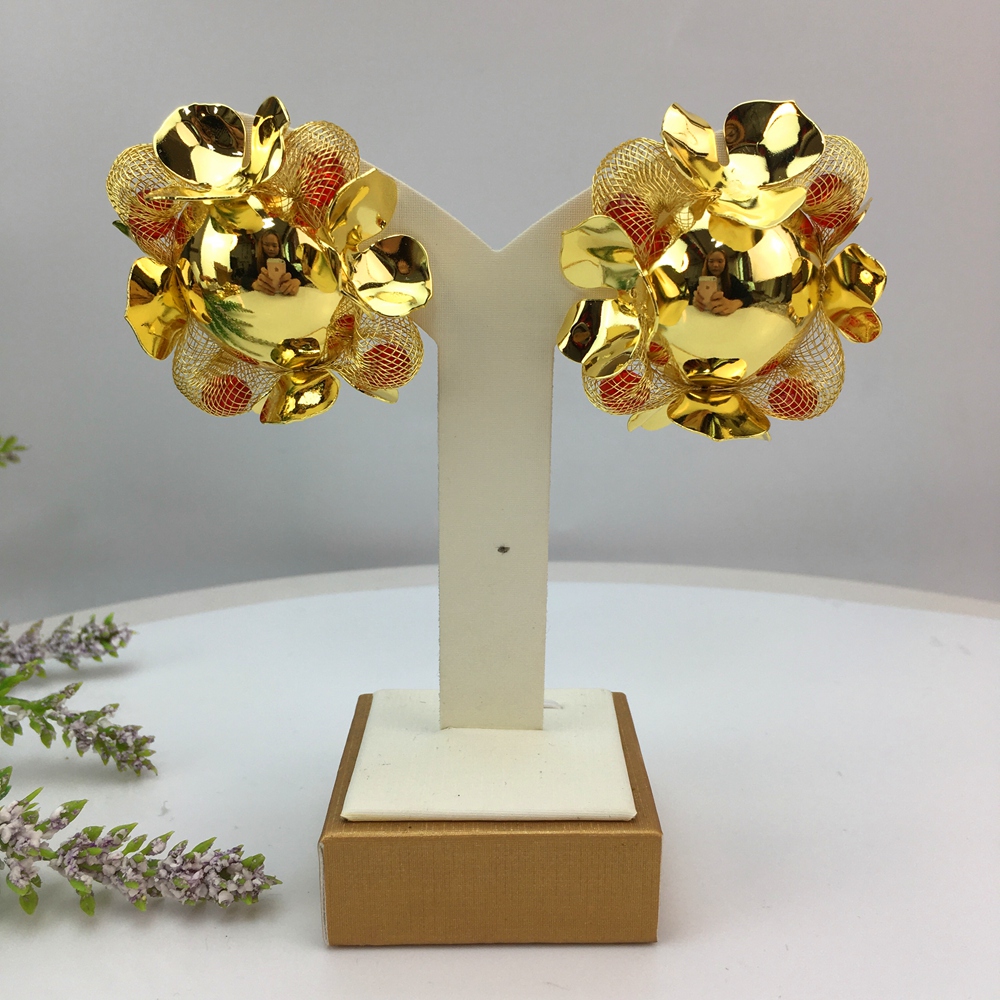 Women Accessories Dubai - ต่างหูชุบทองสำหรับผู้หญิงเครื่องประดับแฟชั่นดูไบหรูหรา FHK18404