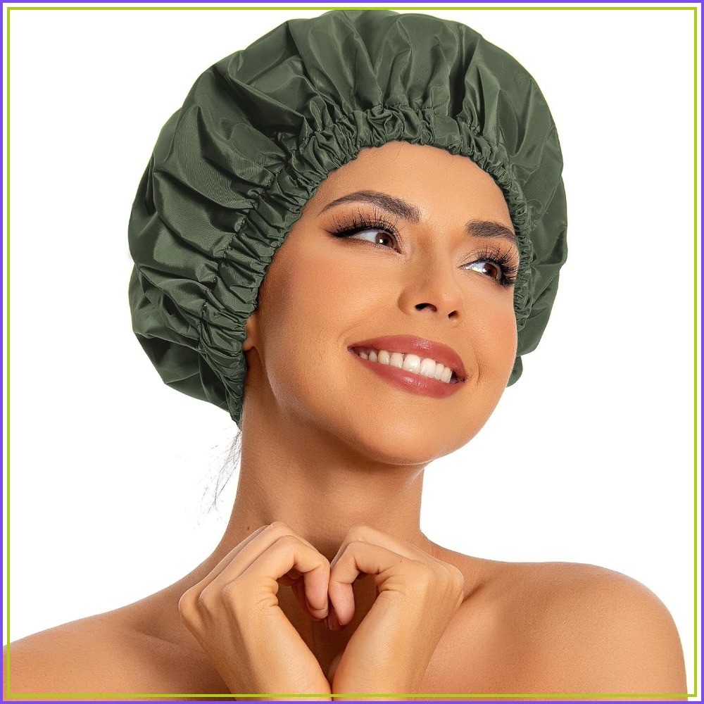 Women Accessories Images - หมวกอาบน้ำกันน้ำแบบใช้ซ้ำได้สำหรับผู้หญิง, ขนาดใหญ่, สายยางยืดกว้าง, เหมาะสำหรับผมยาว, ใช้ได้กับผมเปีย, อุปกรณ์อาบน้ำสำหรับสปาและการเดินทาง