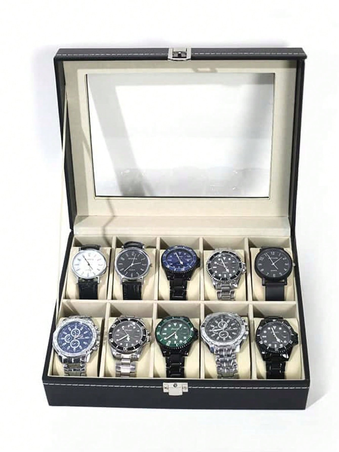 Women Accessories Gift Box - กล่องใส่นาฬิกาหนังพร้อมกุญแจล็อค, กล่องโชว์นาฬิกาความจุขนาดใหญ่, กล่องเก็บเครื่องประดับระดับไฮเอนด์สำหรับผู้ชายและผู้หญิง, สำหรับโต๊ะเครื่องแป้งในบ้าน