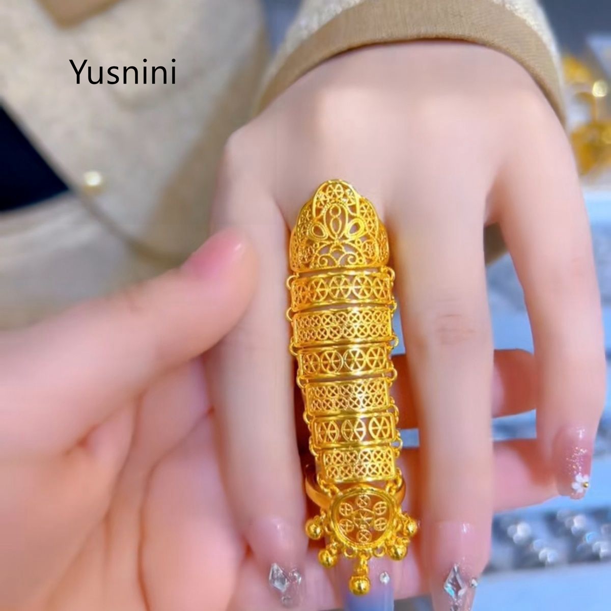 Women Accessories Dubai - แหวนทองชุบ 24K สไตล์ชาติพันธุ์แบบโปร่ง ดีไซน์ใหม่จากดูไบ ขายดี สำหรับผู้หญิง