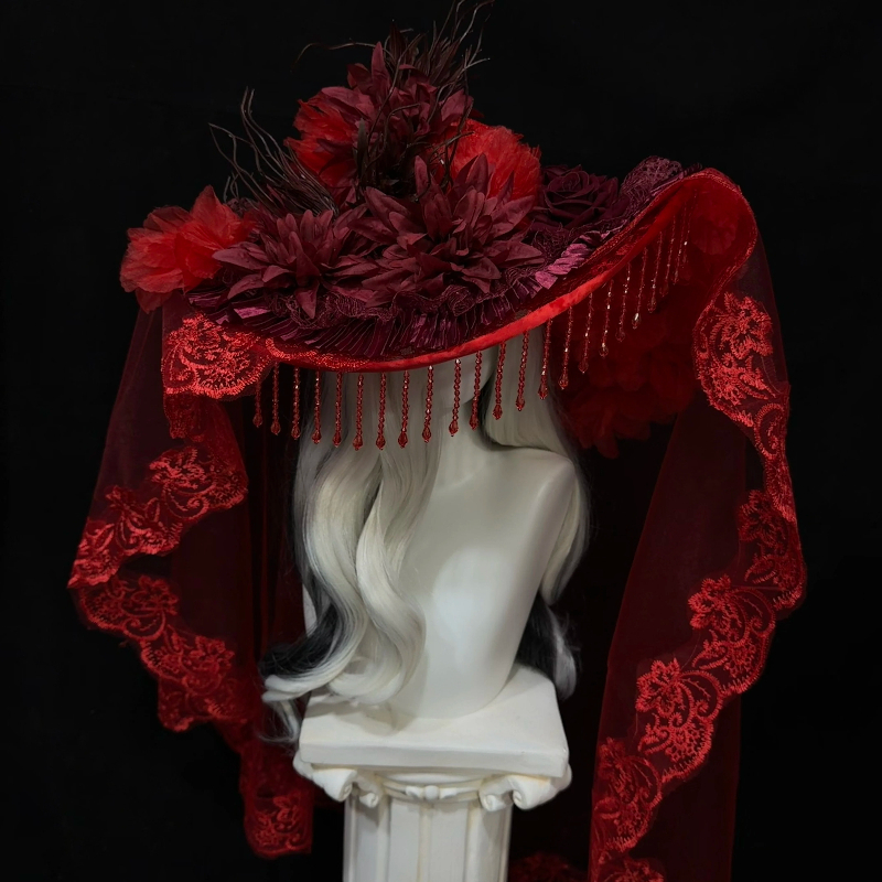 Women'S Victorian Era Accessories - หมวกเรดวิโดว์สำหรับผู้หญิง หมวกโลลิต้าสำหรับคอสเพลย์ หมวกวิคตอเรียนสีเข้มพร้อมขนนก ของตกแต่งปาร์ตี้ หมวกโกธิค ของตกแต่งปาร์ตี้สไตล์เรโทร
