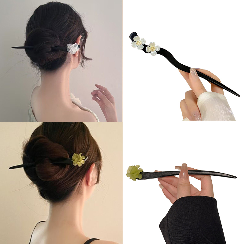 Hair Fork Stick - วินเทจสไตล์จีนไม้ดอกไม้ผม Sticks Pearl Hairpin เครื่องประดับสําหรับผู้หญิงอารมณ์อุปกรณ์เสริมผมจัดแต่งทรงผม Gif