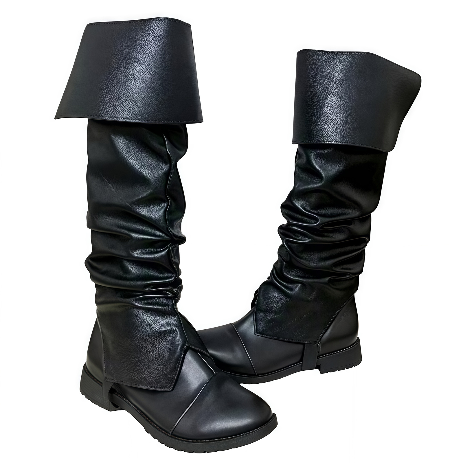 Women'S Viking Accessories - ปลอกหุ้มรองเท้าแบบยุคกลางสำหรับผู้ใหญ่ ชาย หญิง ปลอกขาแบบไวกิ้ง ผ้าพลีท หนังสีดำ