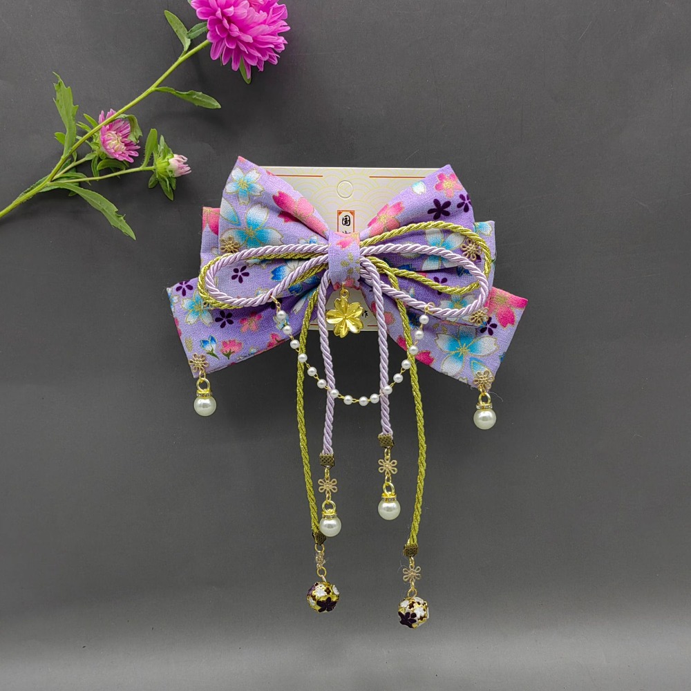 Women'S Kimono Accessories - กิ๊บติดผมสไตล์ญี่ปุ่นลายซากุระ โบว์หวานๆ แบบเรโทร ประดับพู่ห้อย เครื่องประดับผม กิ๊บติดผมรูปโบว์
