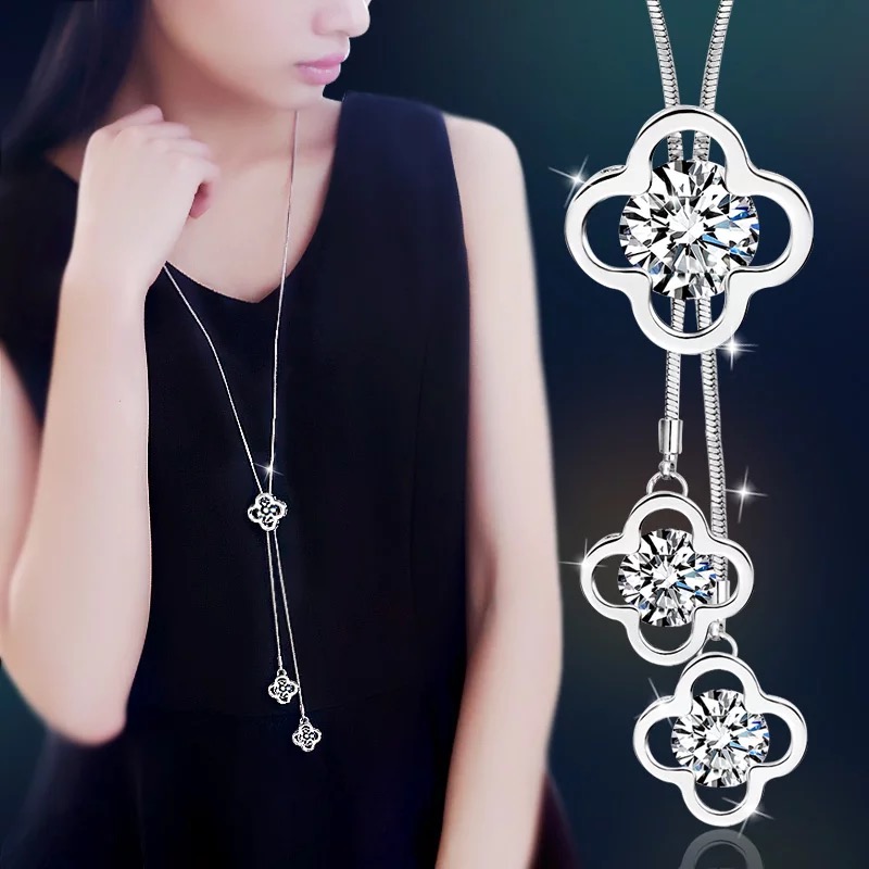 Women Accessories Images - ผู้หญิงสร้อยคอจี้ Hollow ใบดอกไม้คริสตัลสร้อยคอคริสตัลยาวพู่สร้อยคออุปกรณ์เสริม