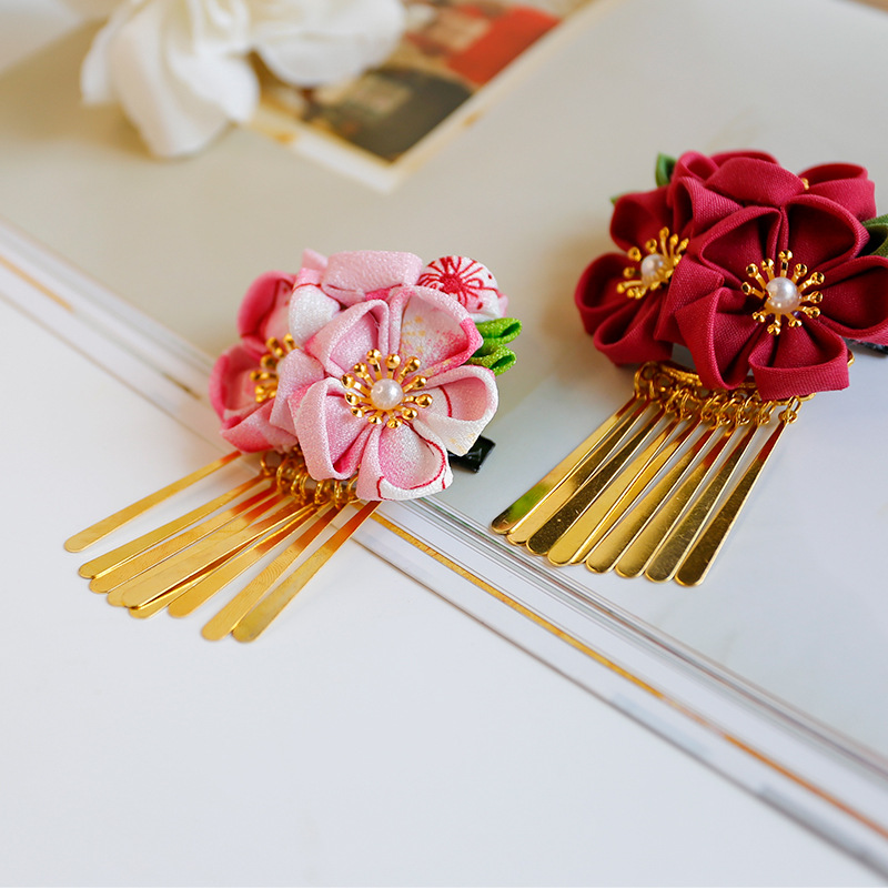 Women'S Kimono Accessories - กิ๊บติดผมกิโมโนญี่ปุ่นแบบดั้งเดิม กิ๊บข้างฮันฟู่พร้อมพู่ห้อย เครื่องประดับผมลายดอกไม้สไตล์เอเชีย