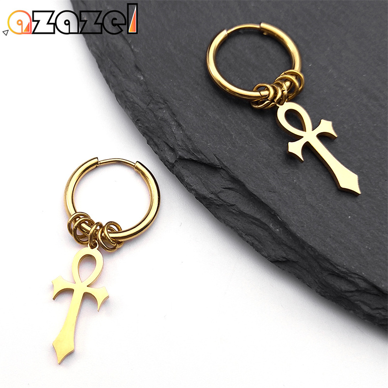 Women Accessories Egypt - ห่วงกางเขนสไตล์อียิปต์ต่างหูแบบห้อยผู้หญิงเครื่องประดับต่างหูกางเขนอียิปต์สีทอง E1714S08เครื่องประดับต่างหูกางเขนอียิปต์