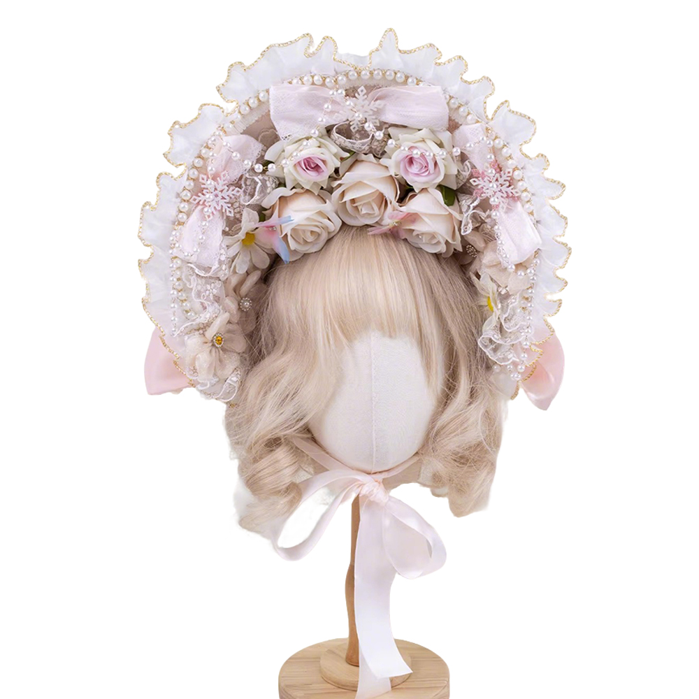 Women'S Victorian Era Accessories - หมวกสานทรงวิคตอเรียนสีชมพูสำหรับผู้หญิงและเด็กผู้หญิง สไตล์วินเทจ สำหรับงานเลี้ยงน้ำชา ประดับด้วยลูกไม้ ดอกไม้ ริบบิ้น
