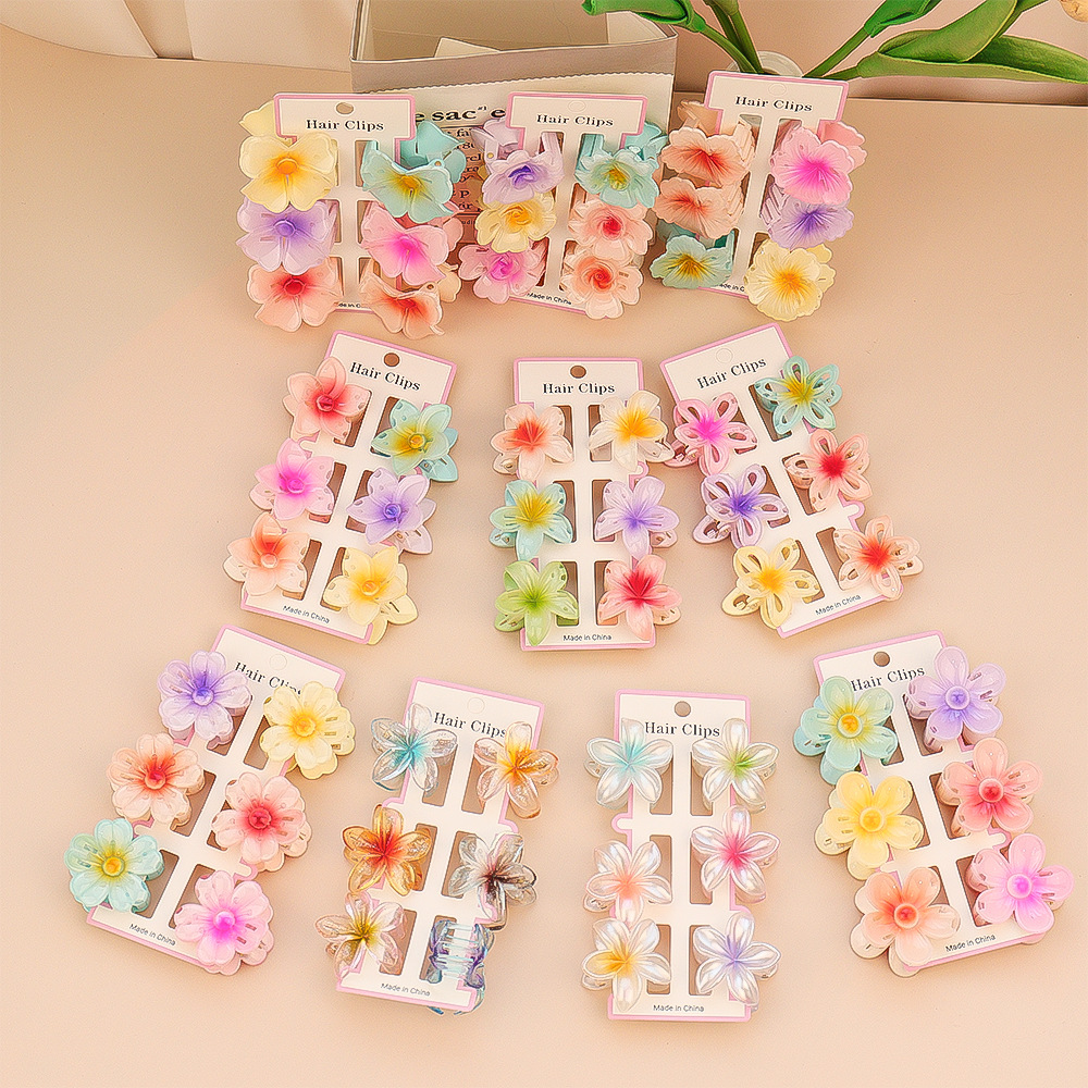 6 ชิ้นแฟชั่นที่มีสีสันดอกไม้ขน - Hair Claw Clip Set บทวิจารณ์และราคา