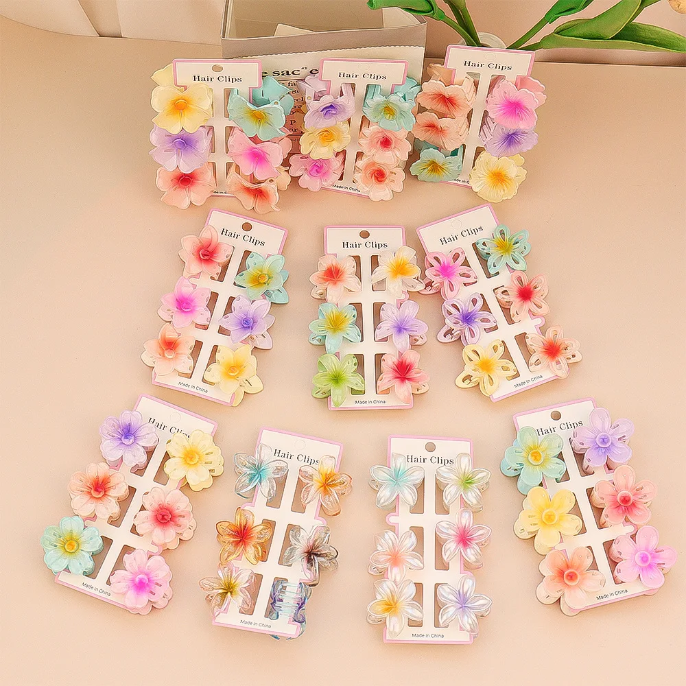 6 ชิ้นแฟชั่นที่มีสีสันดอกไม้ขน - Hair Claw Clip Set บทวิจารณ์และราคา