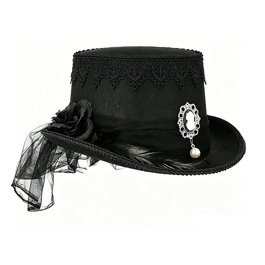 หมวกทรงสูงสไตล์โกธิคสีดำประดับ - Women'S Victorian Era Accessories บทวิจารณ์และราคา